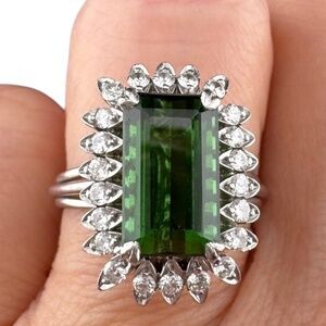 Vintage Natural Green tourmaline and Diamond Ring, 3.51ctw, 18k wg, $6,200k